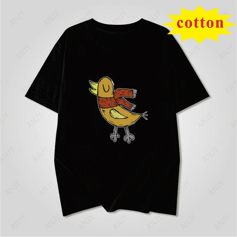 American Retro Trendy Duck Tshirt With Quirky Cartoon Print Loose Casual Short Sleeved Cotton Top