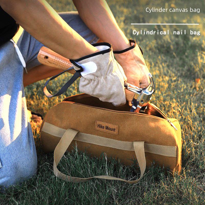 Portable Cylindrical Camping Tool Bag for Hammer, Tent Pegs, Rope, and Accessories