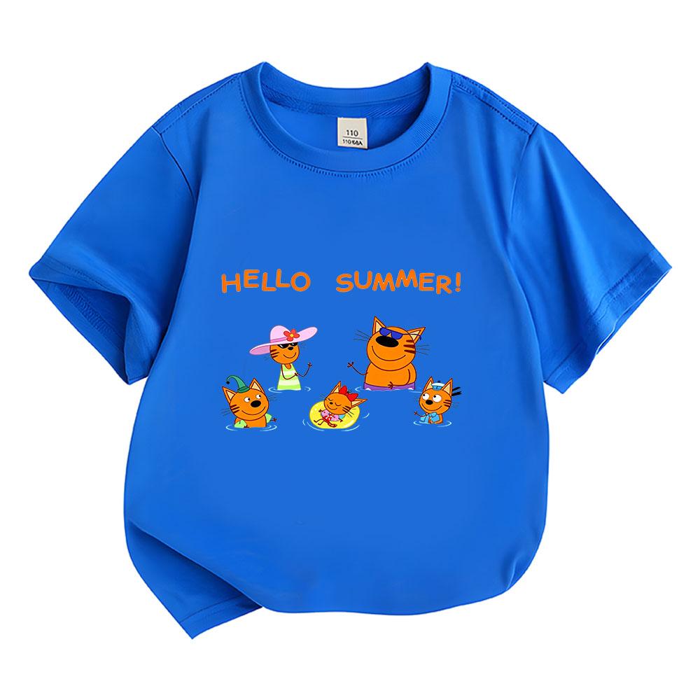 100% Хлопок Kid-e-cats Детская Футболка Мультяшный Принт Детские Футболки Милые Повседневные Топы Мягкие С Круглым Вырезом Для Малышей С Коротким Рукавом Летняя Одежда