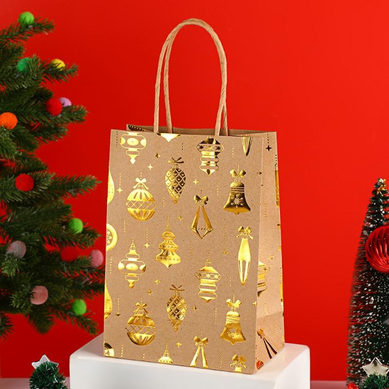 12Pcs 15*8*21cm Christmas Handles Kraft Paper Gift Bags Party Favors Packaging Gift Bag