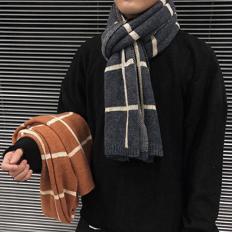 Мужской зимний шарф подарок на день рождения для парня студента шерстяной в корейском стиле универсальный вязаный теплый парный утеплитель для шеи