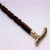 Antique Walking Stick Vintage Brass Hand Carved Handle Designer Walking Cane