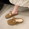 JMXD-bow Bag Head Half Slippers Женская верхняя одежда, весенне-летние замшевые тапочки в стиле феи на плоской подошве в стиле ретро