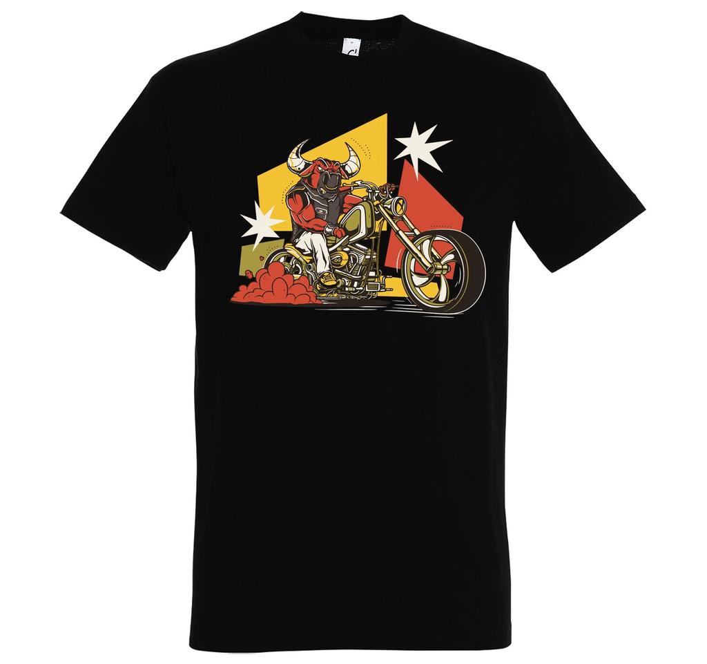 Youth Designz BikerBull Mens T-Shirt Bull Bull Biker Motorcycle Logo Cool Fun