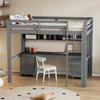 90x200cm Loft Bed, Children Bed, Bed Above, Table Below, Large Storage Space, High Railing, Stable Stairs,