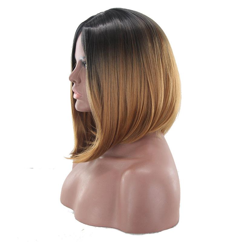 Lady Fashion Straight Wig Short Blonde Wigs Black Roots Synthetic Ombre Bob Hair Daily Cosplay Party Wig for Women Heat Resistant Wig
