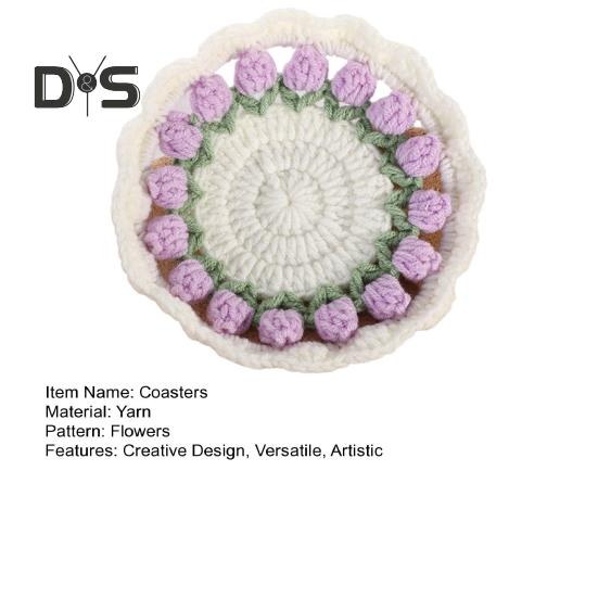 Подставка под стакан в виде тюльпана, связанная крючком. Подставки для чашек с цветами ручной работы для кофе и чая. Многоцелевой декор для домашнего бара и креативный подарок на новоселье, дни рождения.