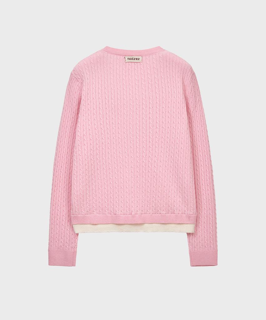 NOIRER FOR WOMAN Layered Henley Neck Signature Cable Knit (Pink)