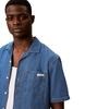 Calvin Klein Модный стиль для отпуска Кубинский воротник Смесь льна Джинсовая рубашка с коротким рукавом Мужские рубашки 4LF764G