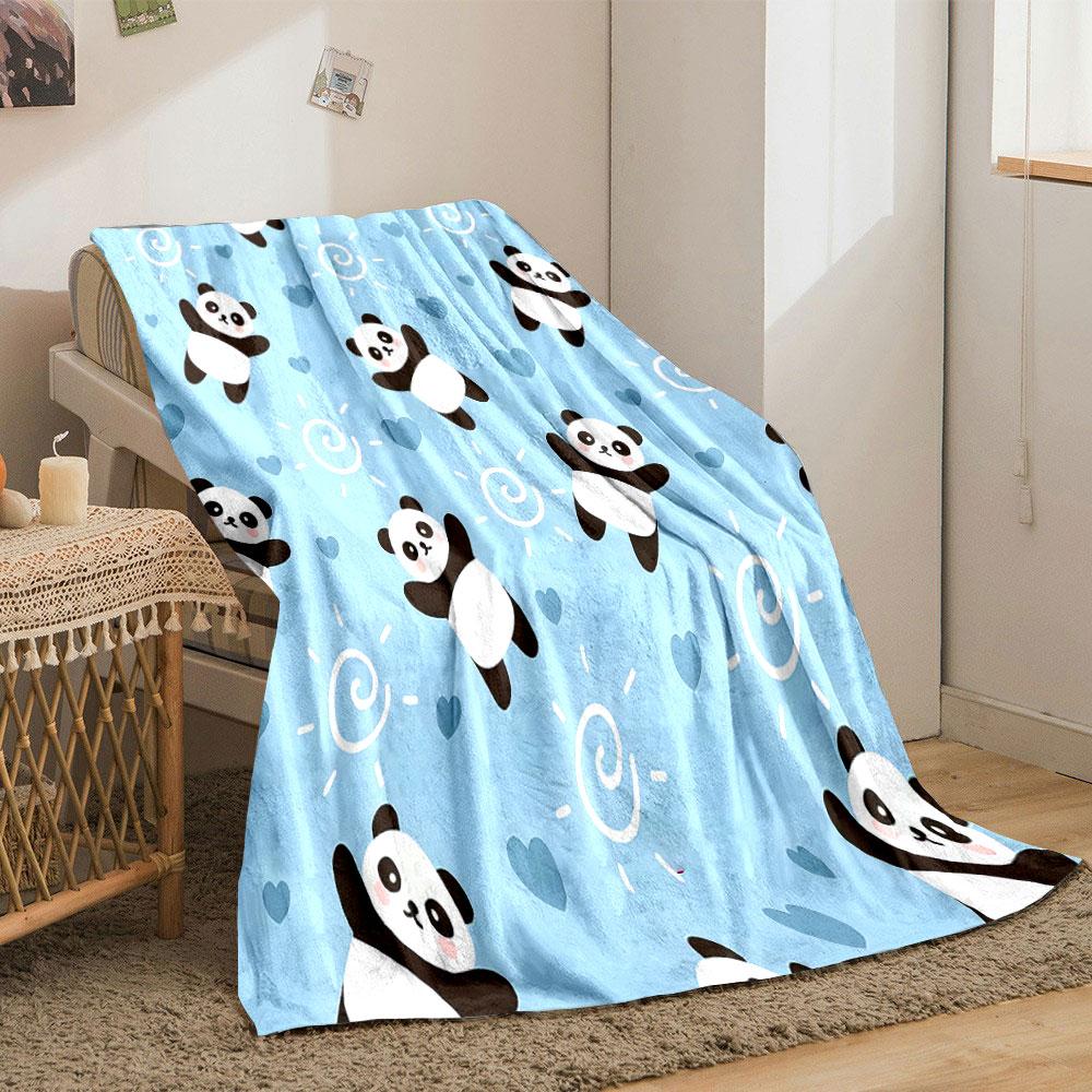 Cute Panda with Blue Heart Pattern print blanket soft and cozy perfect for the living room bed sofa or a nap,gift