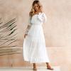 Летняя женская мода Off Should Dress Lace Splice Temperament Long Dress