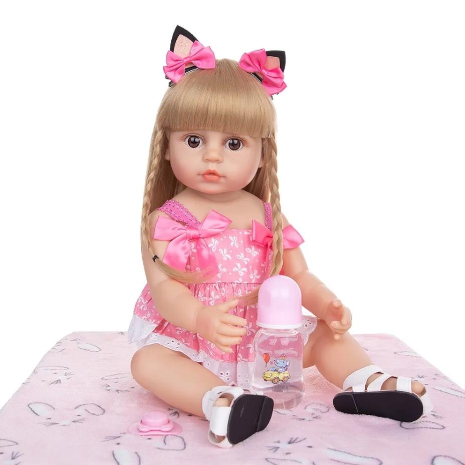 55 см кукла Bebe Reborn для маленьких девочек, розовая принцесса, очень мягкая силиконовая красивая кукла для всего тела, настоящая сенсорная игрушка, подарки