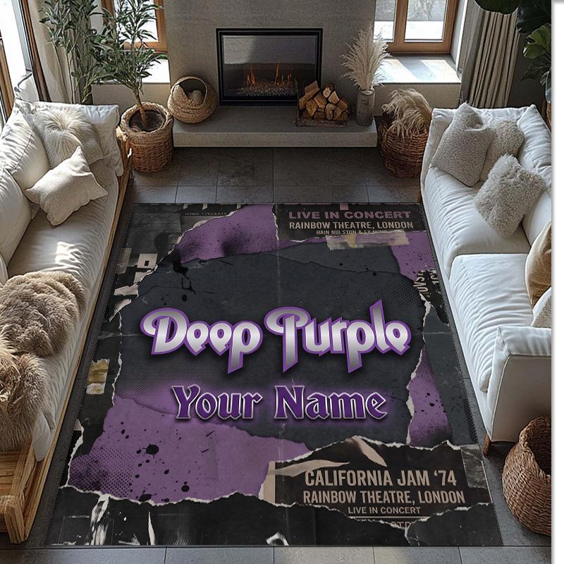 Deep Purple Crystal Velvet Rug, Custom Name Text Personalized Non‑Slip Floor Mat for Home Decor Gift