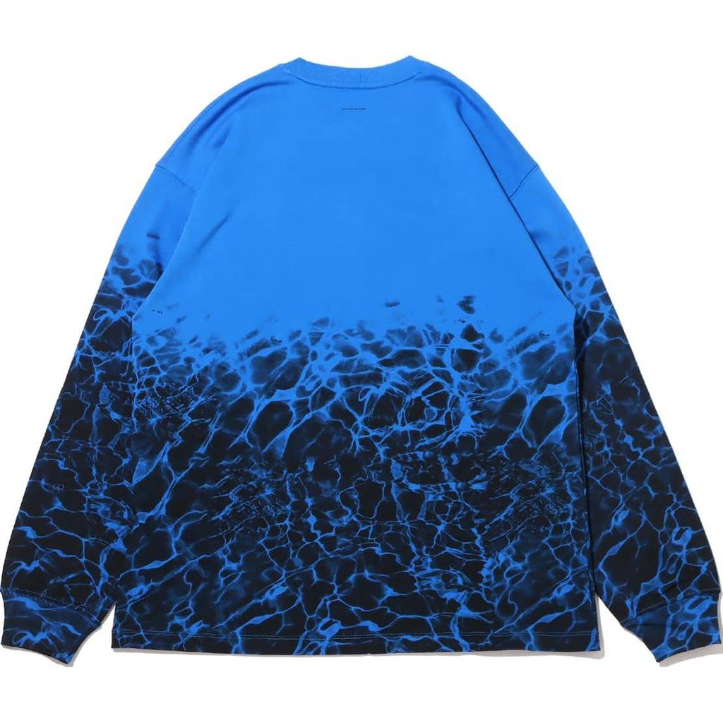 Nike Embroidered Logo Ripple Print Crew Neck Long Sleeve T-Shirt Unisex Tops Blue FB3031-403