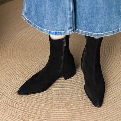 Krazing Po Флок Зимние Ботильоны с Острым Носком Размер 33 Ковбойские Сапоги Размер 43 Лаконичный Стиль Средний Каблук Ботильоны