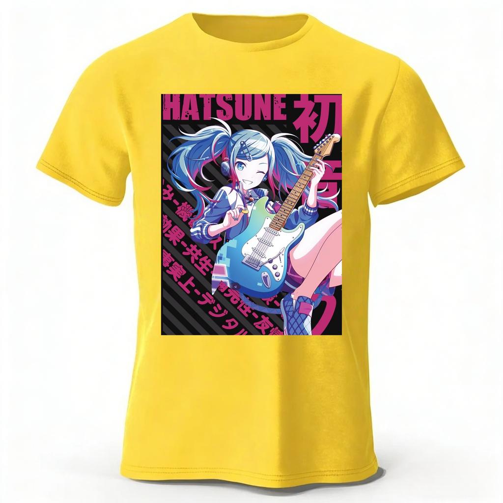 Summer Hatsune Miku Printed Pure Cotton T-shirt Men Fashion Casual Comfortable Plus Size Short Sleeves Top