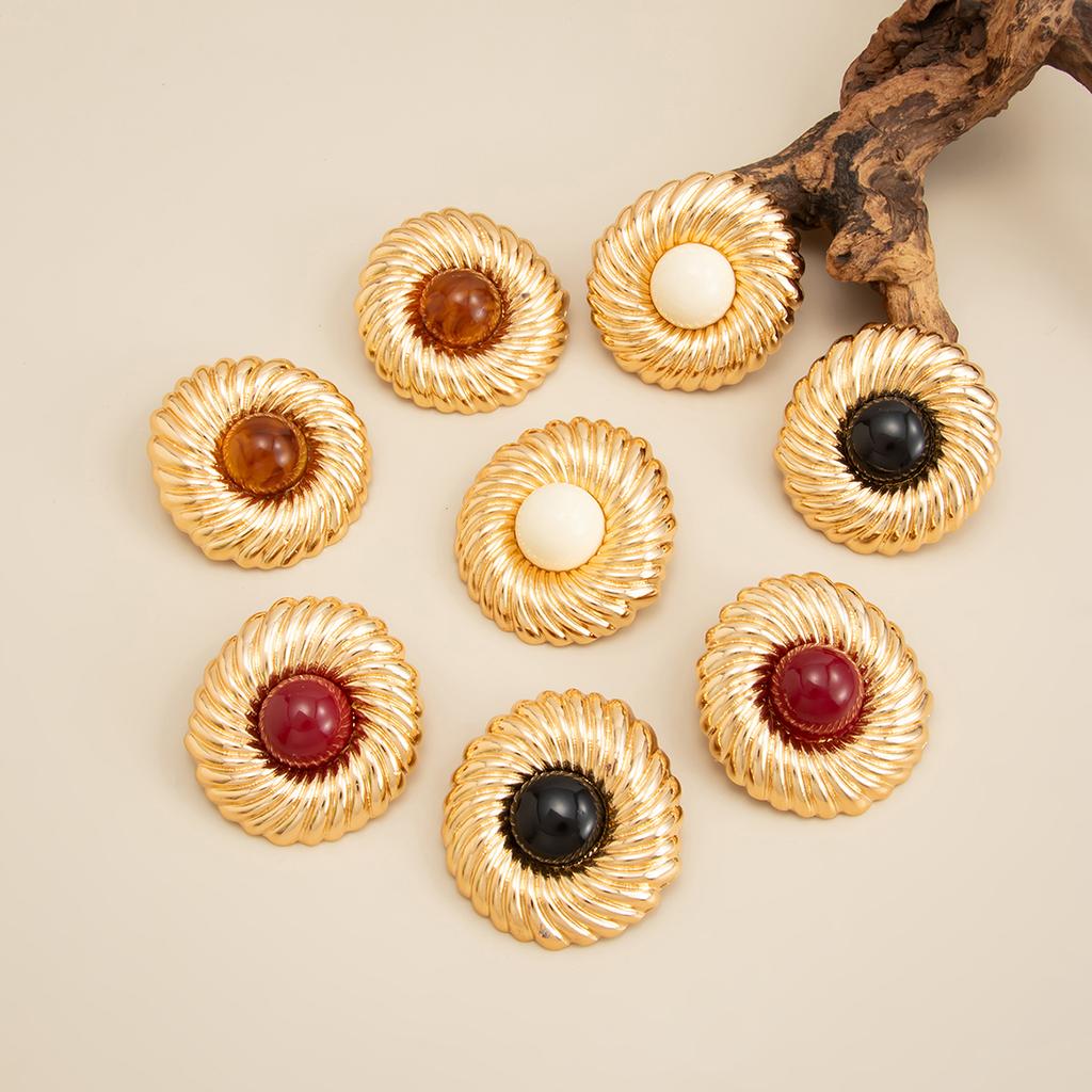 SHIXIN 4 Colors Exaggerated Geometric Round Large Stud Earrings Women Retro Inlaid Resin Acrylic Spiral Earrings Party Jewelry