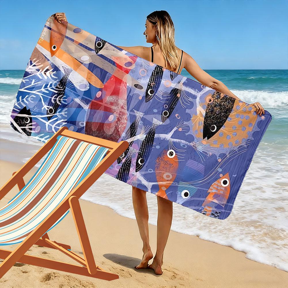 Colorful Fish Underwater Scene A must-have beach towel for beach travel