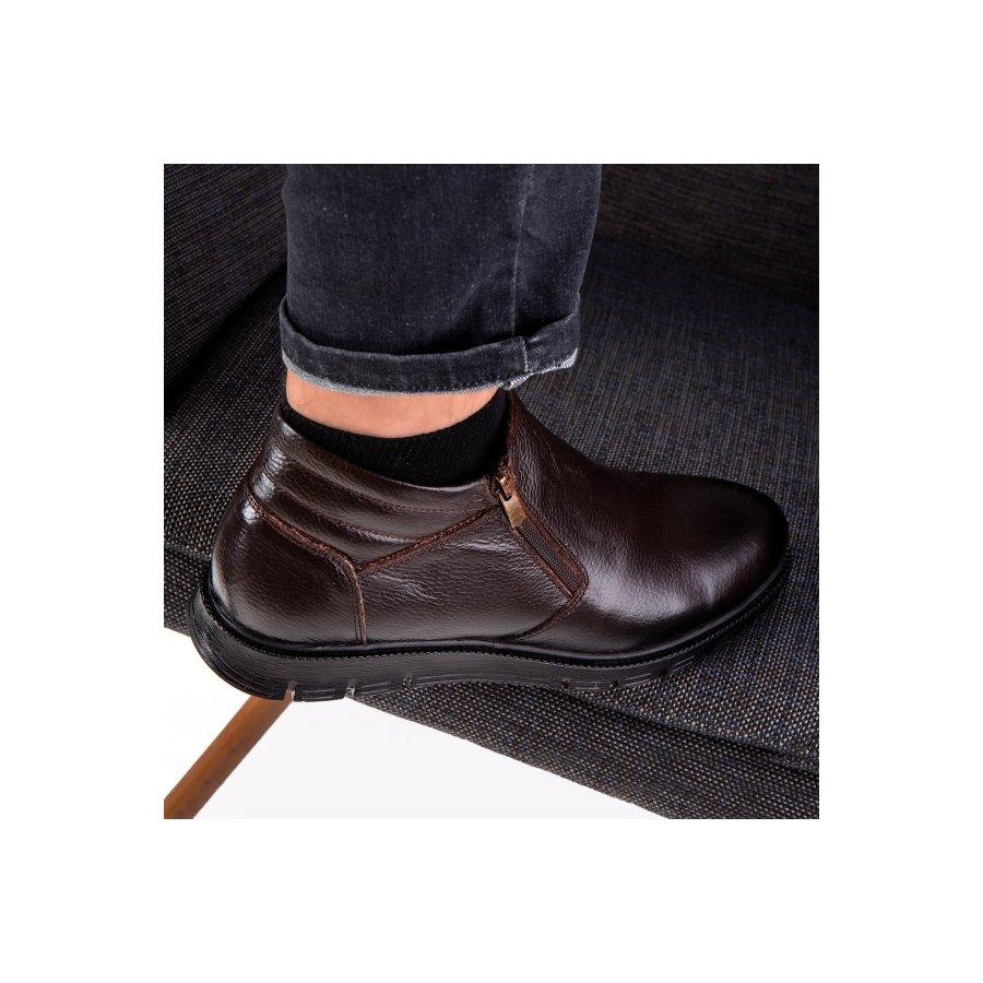 Мужские повседневные стильные ботинки из натуральной кожи на резиновой подошве с меховой подкладкой