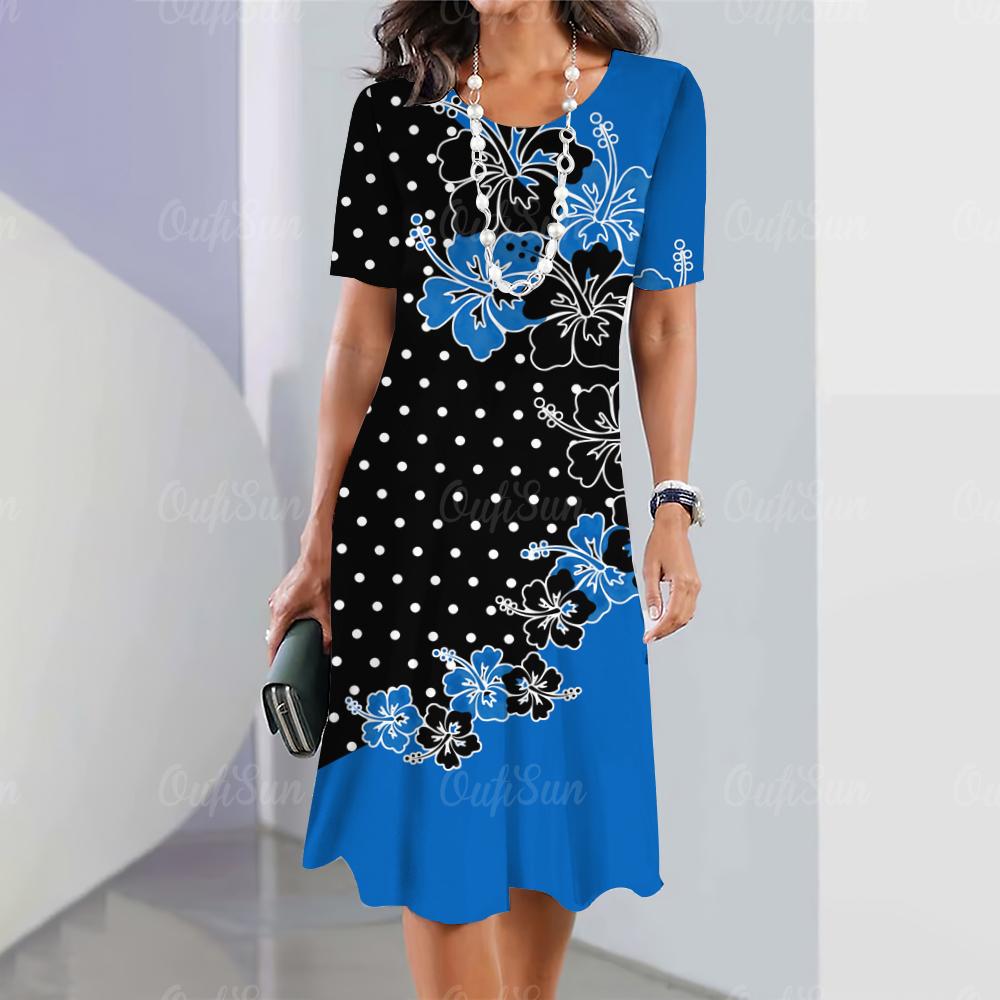 New Vintage Women's Dresses Floral Patchwork Printed Elegant Casual Short Sleeve Dress Y2k Loose Oversized Fashion Dress 2023