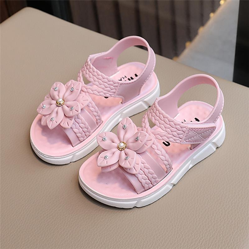 Детские сандалии, летние нескользящие сандалии на мягкой подошве, милые сандалии принцессы с цветами, детские сандалии