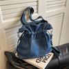 Large Capacity Single Shoulder Bucket Bag Denim Washed New Fashion Versatile One Bag Soft Shoulder Strap Versatile Bag