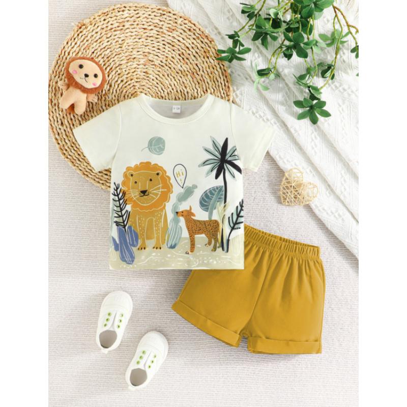 Летний детский милый набор из двух предметов: шорты с принтом животных + однотонные шорты