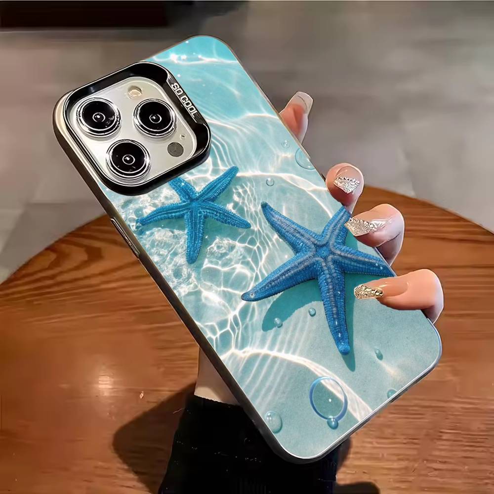 Sea Water Butterfly Ocean Turtle Phone Case For iPhone 17 16 15 14 13 12 11 Pro Max Plus Silver candy Matte Cover