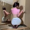 Сексуальное нижнее белье Сексуальный открытый вырез на груди с завязками Сексуальная юбка-карандаш на бедрах Форма соблазна чистым желанием Наряд для флирта, подчеркивающий маленькую грудь