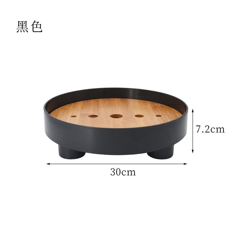 Japanese Style Simple Round Tea Basin Household Small Tea Tray Plastic Bamboo Drain Table Living Room Tray
