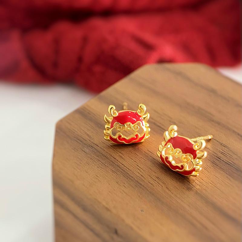 Игривые серьги-драконы в китайском стиле, новогодние, праздничные, красные, новые, китайские уши