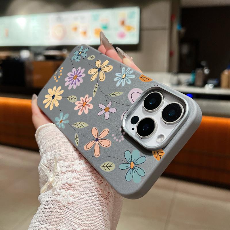 Small Flowers Pattern Phone Case For iPhone 15 Case iPhone 16 14 13 12 Pro Max 14 Plus 11 Shockproof Leather Texture TPU Cover
