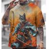 Men's Japanese T-shirt Autumn Samurai Cat Pattern T-shirt 3D Printing