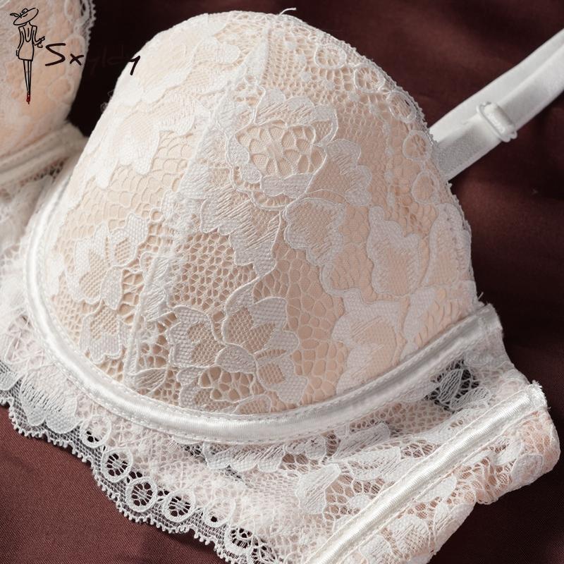 Women's Lace Bra For Female Sexy Small Chests Gathering Round Shape Cup Brassiere Steel Ring Push Up Tops Bras Intimate Lingerie
