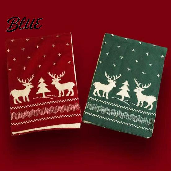 Зимний теплый вязаный шарф для женщин Двусторонний узор Fair Isle Снежинка Олень Праздничный шарф Мягкий длинный шарф-накидка Рождественские праздничные аксессуары Лось