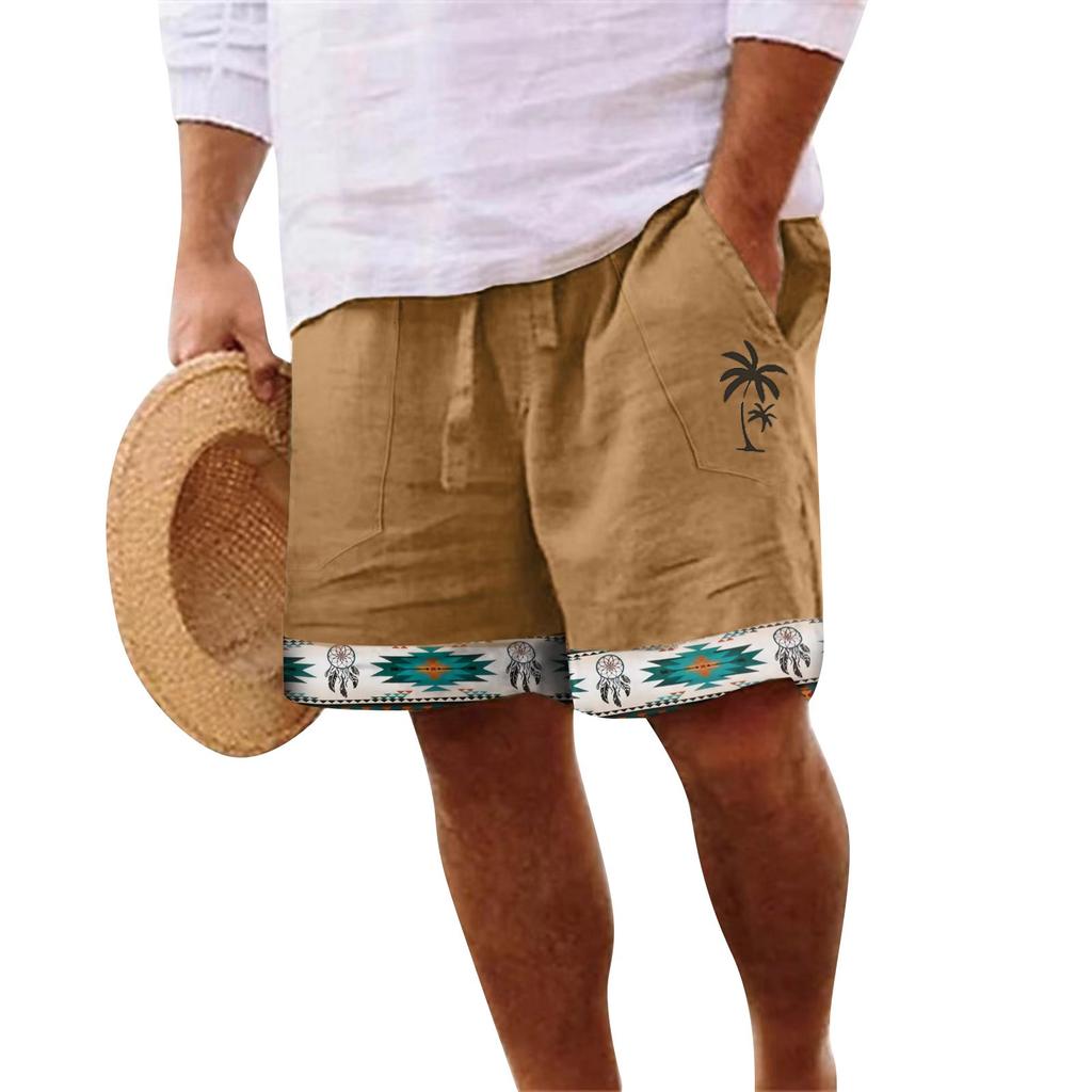 Мужские хлопковые и льняные однотонные спортивные штаны со шнуровкой, мужские шорты, повседневные брюки