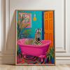 Zebra in Pink Bath Art Print Bathroom Wall Art Poster Funny Cats Bathroom Print Canvas Painting Tiger in Bath Art Toilet Print