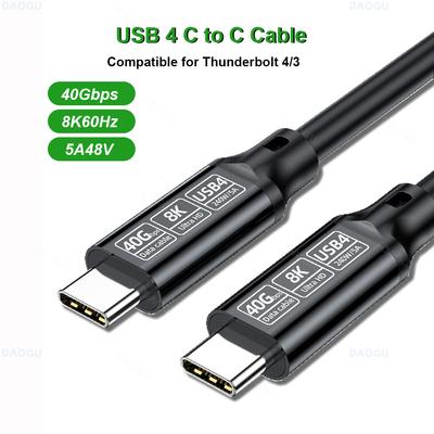 Кабель USB 4 40 Гбит/с Кабель для передачи данных 8K 60 Гц Видеокабель 5 А 240 Вт PD Быстрая зарядка Кабель USB Type C 3.2 Совместим с Thunderbolt 4 3