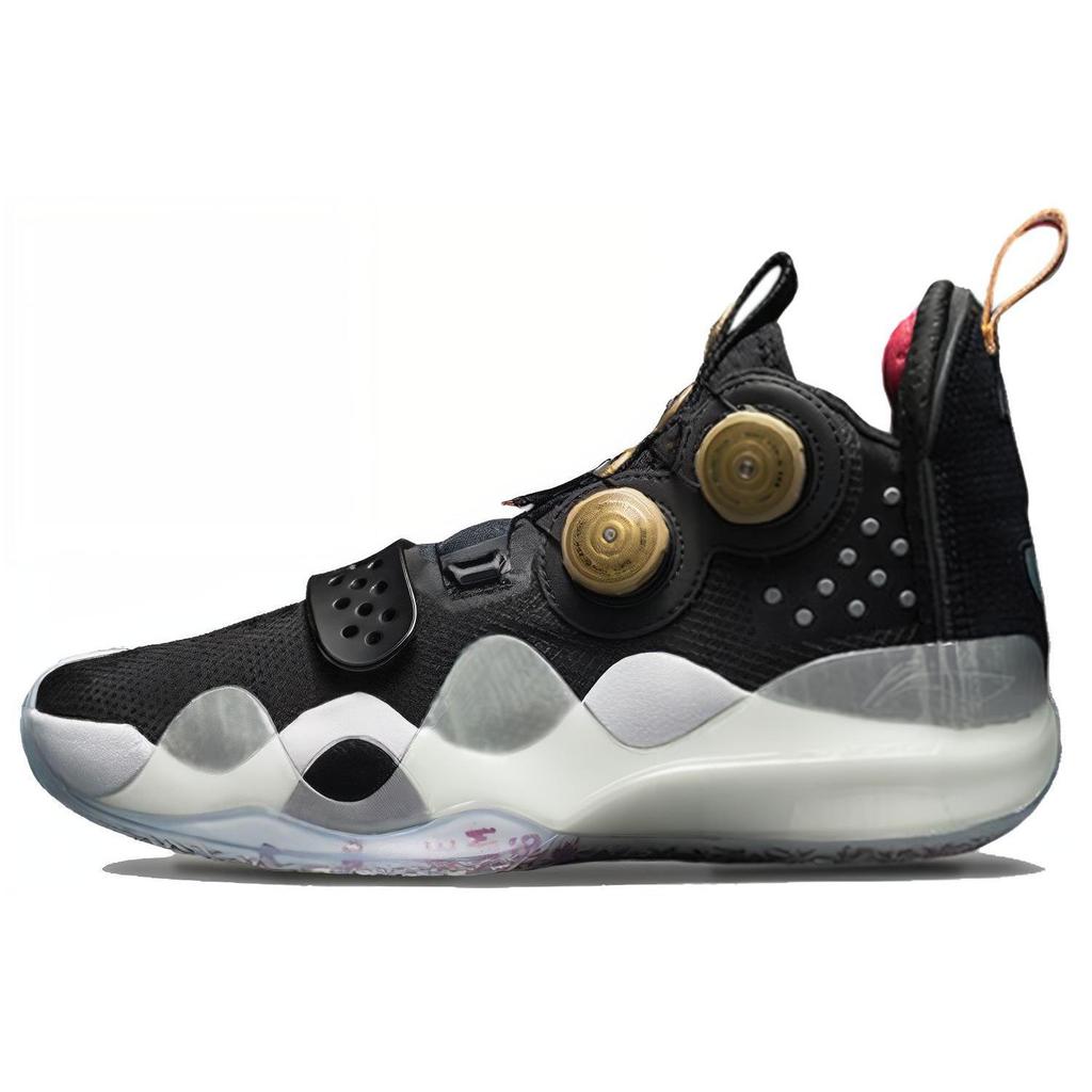 Li Ning WOW 8 Ночь Завершения Карьеры Удобная Амортизация из ПУ Скользкая Подошва Средняя Высота Баскетбольные Кроссовки Мужские Черные ABEP001-3