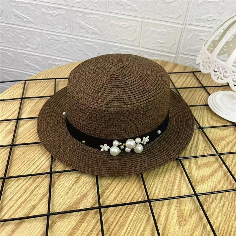 Hat Women's Summer Fashion Hat Pearl Flower Decoration Women's Hat Beach Outdoor Sun Hat European and American Top Hat