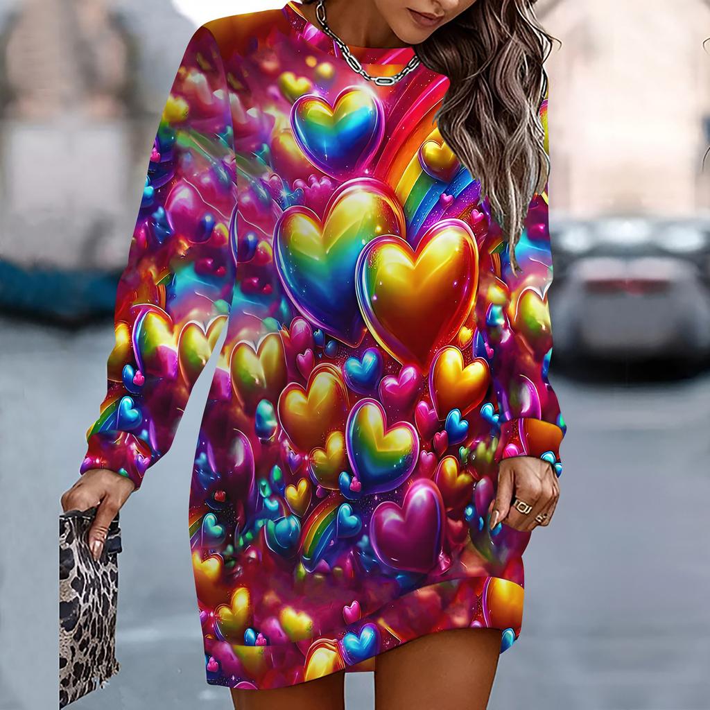 Женское элегантное, модное, трендовое и повседневное худи, 3D-принт символа сердца, трехмерный крой, женское длинное худи, подарок на День святого Валентина