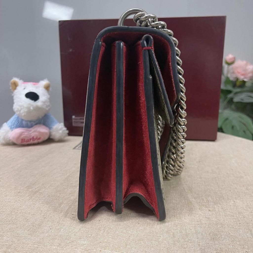 [Pre-Owned] Dionysus Chain Tiger Head Buckle Logo Canvas And Leather Shoulder Bag Small - Very Good #T92N1H
