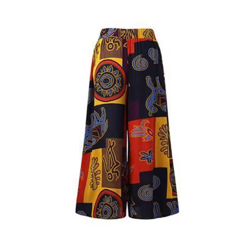 Женские эластичные брюки на талии, свободные повседневные брюки с принтом, облегающие женские эластичные брюки, широкие брюки со средней талией