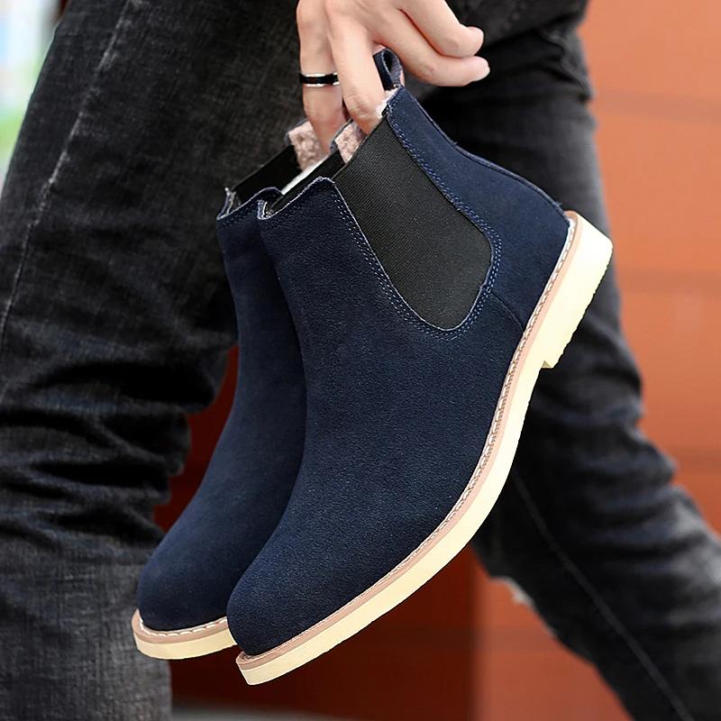 2024 Chelsea Boots Men Handmade Business Slip On Flock Pu Cowboy Boots Sapato Masculino Men Snow Boots Zapatillas Hombre