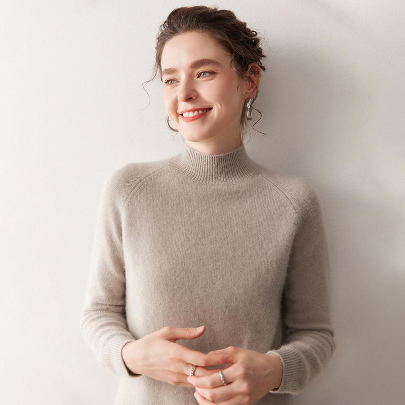 Women's Cashmere Half-High Neck Sweater - Thick, Warm, Soft Knit Base Layer for Autumn/Winter