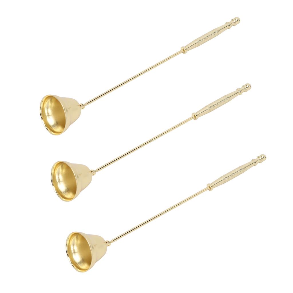 3 шт. Гаситель для свечей, золотистое железное покрытие, в форме колокольчика, длинная ручка, гаситель для свечей, фитиль для свечей