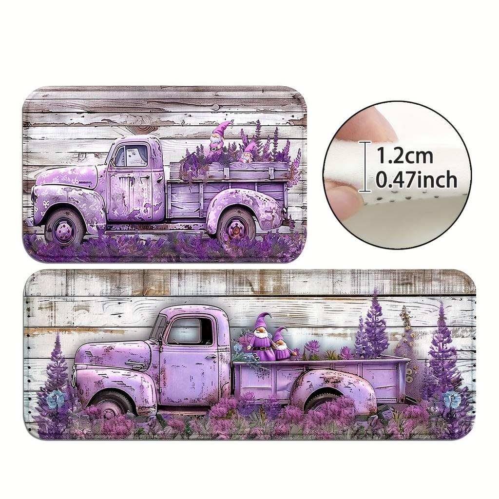 1Pcs Anti Fatigue Kitchen Rugs, Purple Dwarf Car Print Waterproof Non-Slip Thick Cushioned Kitchen Mat Heavy Duty Comfort Standing Mat for Kitchen