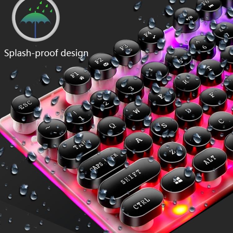 GTX300 104 Keys USB Wired Punk Retro Round Keycap Keyboard & Mouse Set, Single Black Keyboard, 1.4m Cable, One-key Backlight Control