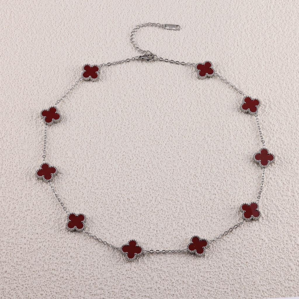 Ожерелье-цепочка на ключицу «Четырехлистный клевер» и «Десятицветник» стального цвета, модное и не выцветающее ожерелье для женщин