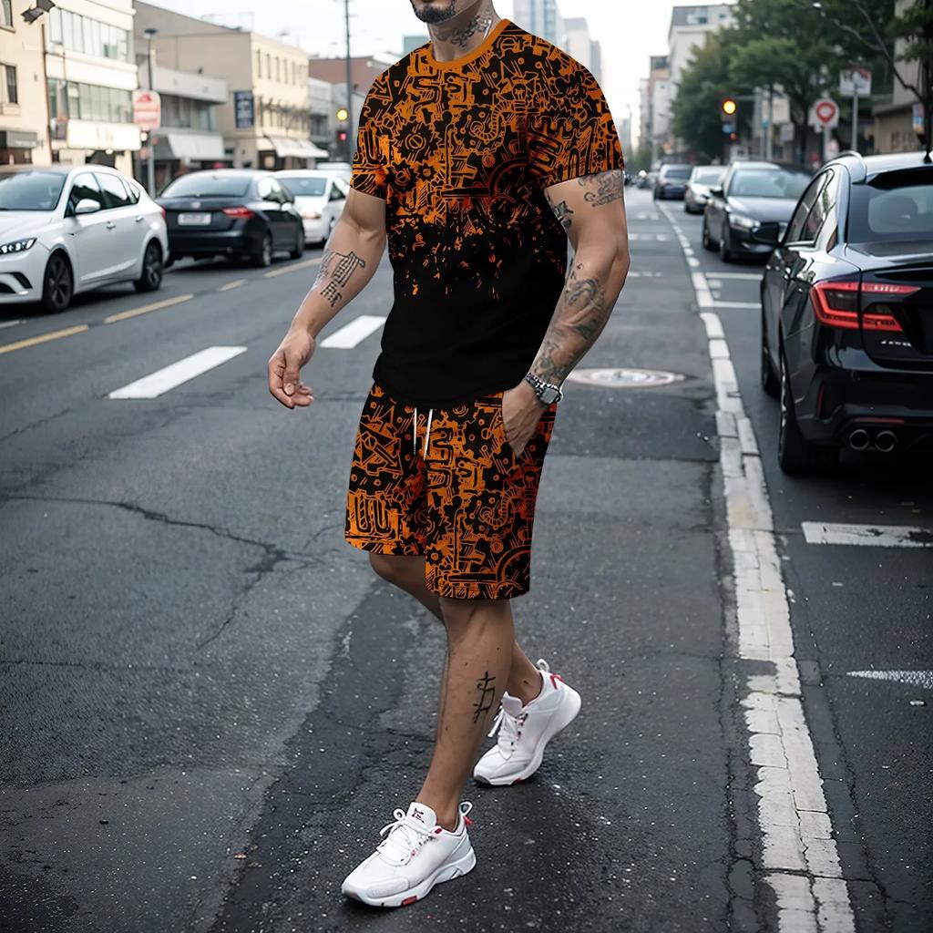 Бутик3D модные мужские шорты в стиле ретро, ​​спортивная одежда, комплект из двух предметов уличной одежды, футболка с короткими рукавами + шорты, мужская одежда